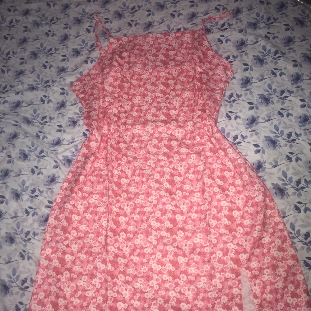 Strapless Pink floral slit dress XL